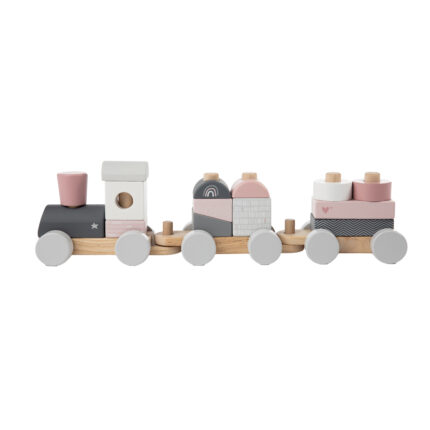 roosa puidust klotsidest rong, arendav mänguasi