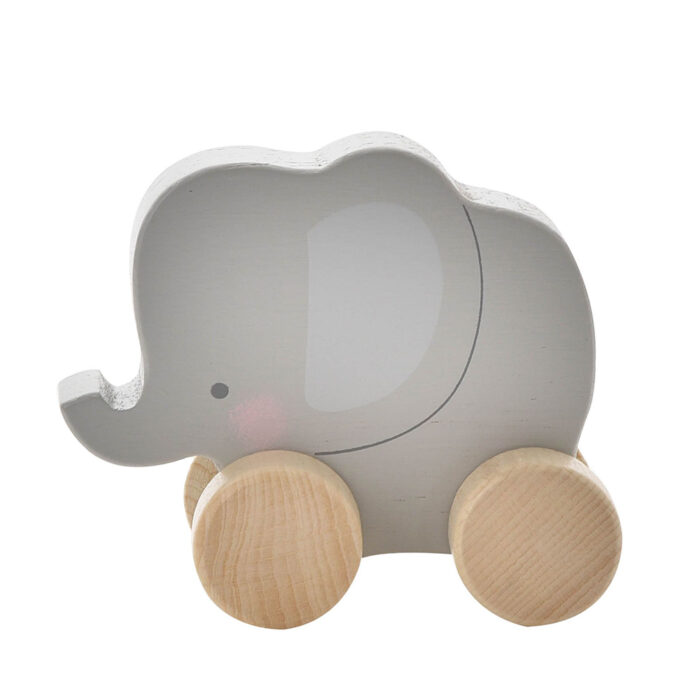 Puidust mänguasi beebidele ratastel elevant